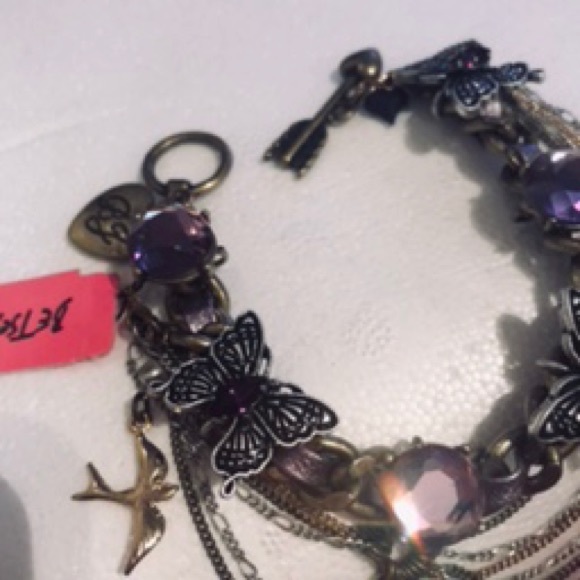 Betsey Johnson vintage butterfly bracelet boho gypsy fairy festival crystal B5 - Picture 4 of 5